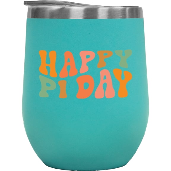 Happy Pi Day, March 14, Mathematician, Mathematics or Math Themed, Groovy Retro Wavy Text Merch Gift, Mint 12oz Wine Tumbler