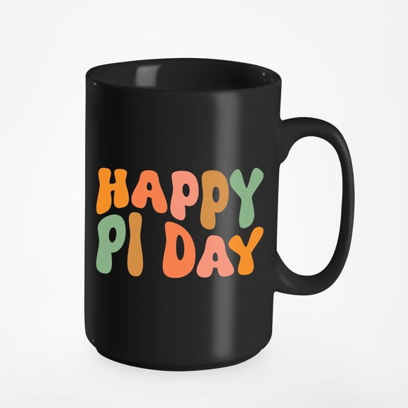 Happy Pi Day, March 14, Mathematics, Math or Mathematician Themed, Groovy Retro Wavy Text Merch Gift, Black 15oz Ceramic Mug
