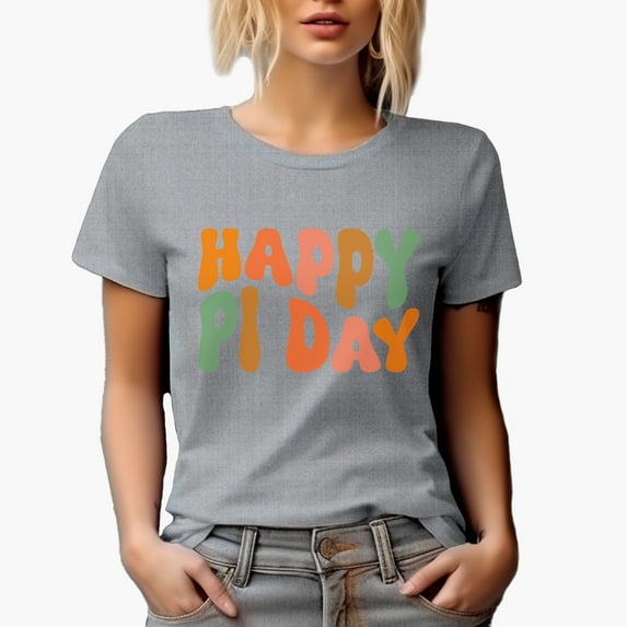 Happy Pi Day, March 14 Mathematics or Math Celebration, Groovy Retro Wavy Text Merch Gift, Heather Grey T-Shirt, 2XL