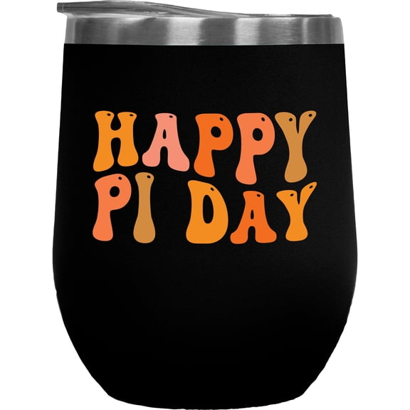 Happy Pi Day, March 14, Mathematics or Math Lover Celebration Themed, Groovy Retro Wavy Text Merch Gift, Black 12oz Wine Tumbler