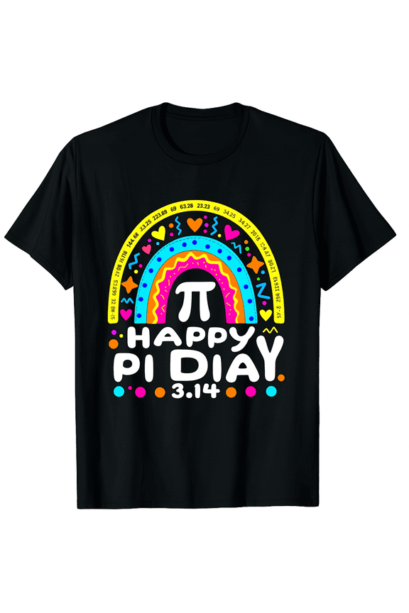Happy Pi Day Rainbow 3.14 Number Math Teacher Men Women Short Sleeve Graphic T-Shirt