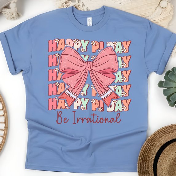Happy Pi Day Shirt Cute Be Irrational Math Teacher Tee Pastel Pink Bow Gift, CarolinaBlue, Size 2XL