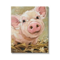 Happy Pig Farm Animal Portrait Animals & Insects Painting Gallery Wrapped Canvas Print Wall Art
