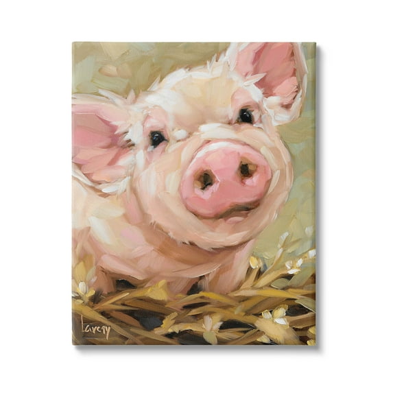 Happy Pig Farm Animal Portrait Animals & Insects Painting Gallery Wrapped Canvas Print Wall Art