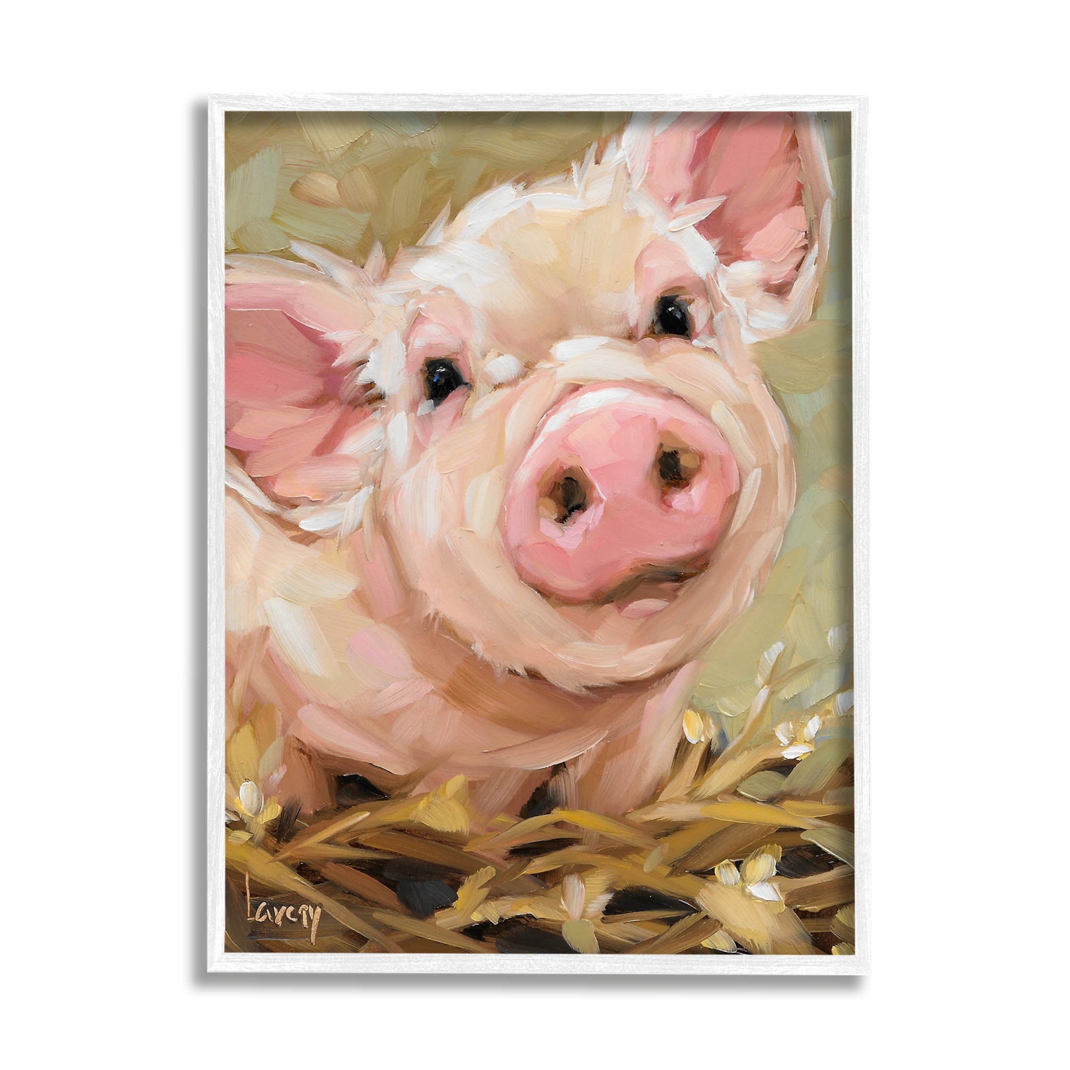 Happy Pig Farm Animal Portrait Animals & Insects Painting White Framed Art Print Wall Art