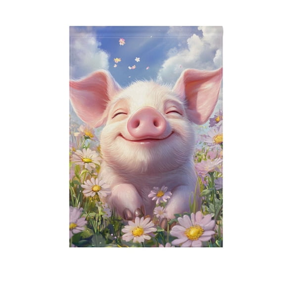 Happy Pig Flower Garden Flag Double Sided 12 x 18/28 x 40 Inch Yard Flag Home Outdoor Yard Patio Lawn Decor