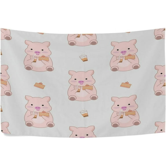 Happy Pig Tapestry Wall Hanging Tapestries Happy Colorful Hippie Psychedelic Art Polyester Carpet Wall Decorative for Living Room Bedroom 80x60inch