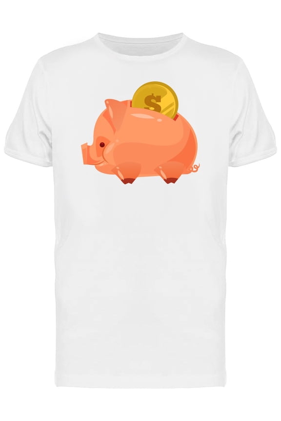 Happy Piggy Bank Cartoon T-Shirt Men -Image by Shutterstock, Male 3X-Large