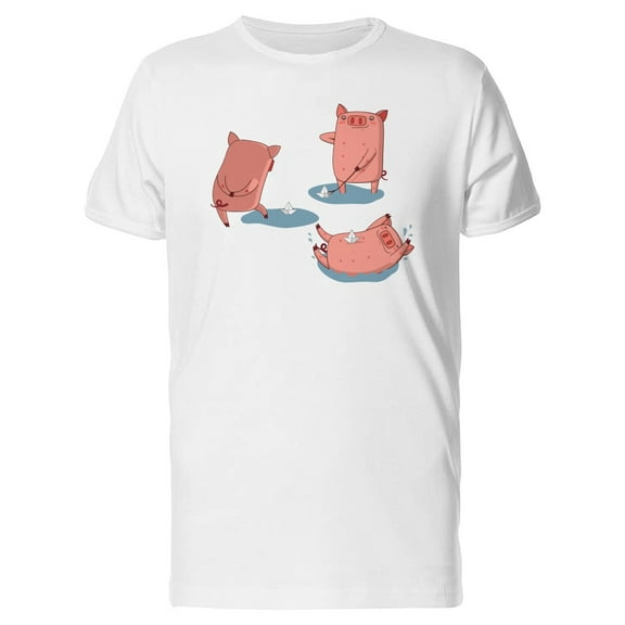 Happy Pigs Playing In Puddles Tee Men's -Image by Shutterstock