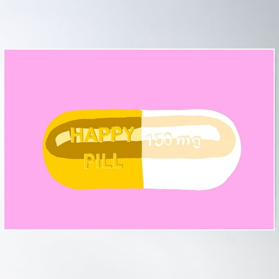 Happy Pill Pink Poster Wall Art, Modern Wall Decor For Living Room Bedroom, 24x36 UNFRAMED