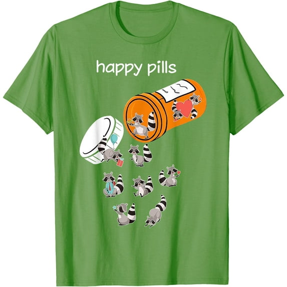Happy Pills Raccoon Funny Lover Gift Unisex T-Shirt for Men Women Kids Toddler,Lime Color,Size 3XL