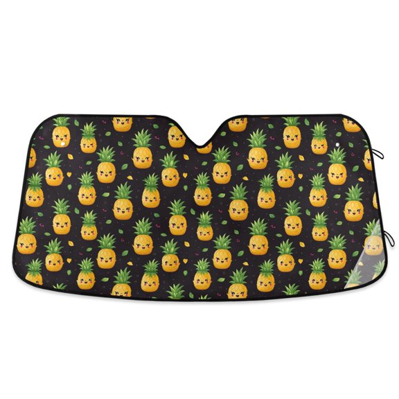 Happy Pineapple Car Windshield Sun Shade Foldable Car Front Window Visor Heat and UV Protection 53x23.5