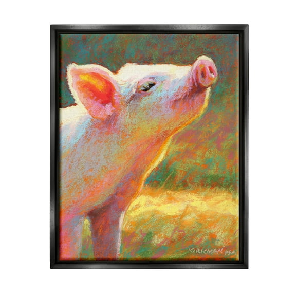 Happy Pink Pig Sunny Farm Animals & Insects Painting Jet Black Framed Art Print Wall Art