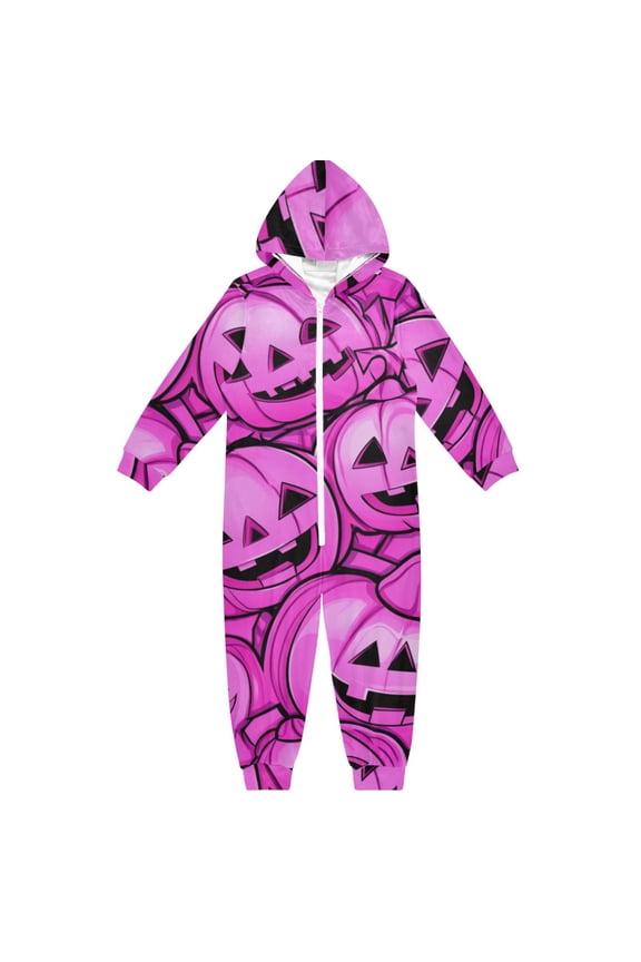 Happy Pink Pumpkin One Piece Pajamas Soft Jumpsuit Cozy Sleep and Play Romper Zipper and Pockets 4T