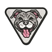 Happy Pit Bull Face Applique Multi-Color Embroidered Iron-On Patch - 3 Inch Medium