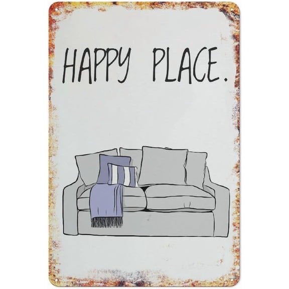 Happy Place Cool Home Decor Room Aluminium Creative Novelty Unique Funny Waterproof Fun Office Wall Art Poster Coffee Bar Tin Sign Cubicle Decor Desk Home Gift Vintage Decor Metal Logo 8x12 inches