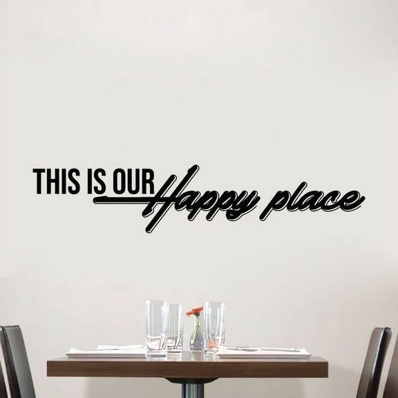 This Is Our Happy Place - Life Motivational Quotes Quote Quotes Vinyl Wall Sticker Wall Art Wall Decal Home Living Room Family Area Wall DesignHouse Home Decor Stickers Decoration Size (16x40 inch)
