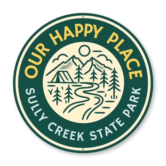 Happy Place Park Aluminum Metal Decor Sign - 12" Round