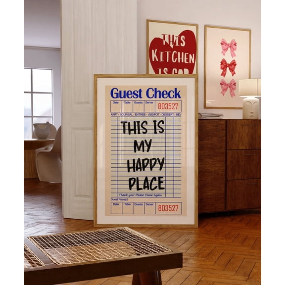 Happy Place Poster Minimal Guest Check Kitchen Wall Art Decor, Unframed Paper Poster 8x10in