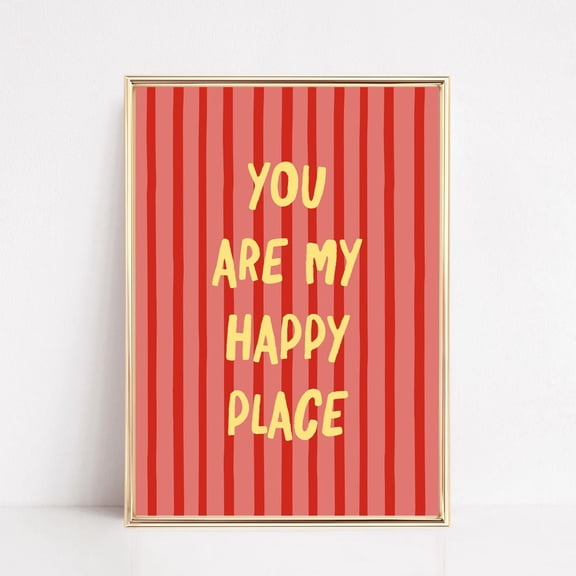 My Happy Place Print, Positive Quote Print, Apartment Decor, Girly Wall Art, Trendy Stripe Poster, Print UNFRAMED PAPER POSTER, Home Decor, Vintage Gift, Living Room Dercor