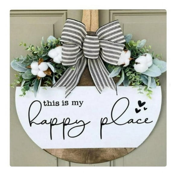 This is My Happy Place Sign Porch Decor Wood Wall Signs Hanging Rustic Lake Cabin Welcome Art Door Decorations My House Our Sweet Home Garden Farmhouse