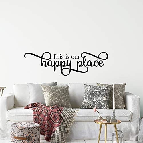 This is Our Happy Place Wall Sticker Dining Room Wall Decal for Living Room Family Decor Sign Quote Wall Art Vinyl Wall Decal Kitchen Bed Room Words and Saying Rustic Farmhouse (Small)