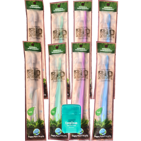 Happy Planet Biodegradable Toothbrush Size:Pack of 8
