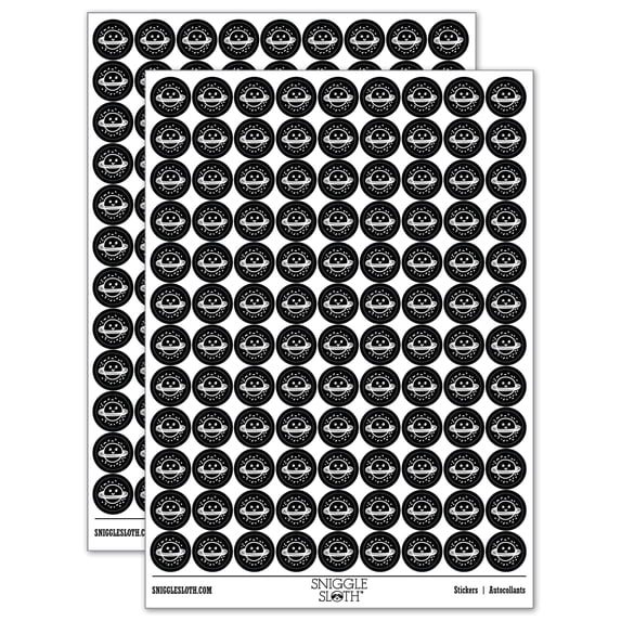 Happy Planet Space Doodle 200+ Round Stickers - Black - Matte Finish - 0.50" Size
