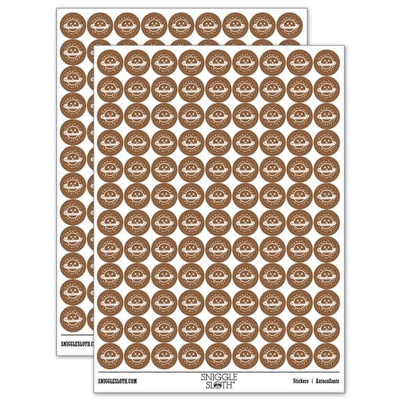 Happy Planet Space Doodle 200+ Round Stickers - Brown - Gloss Finish - 0.50" Size