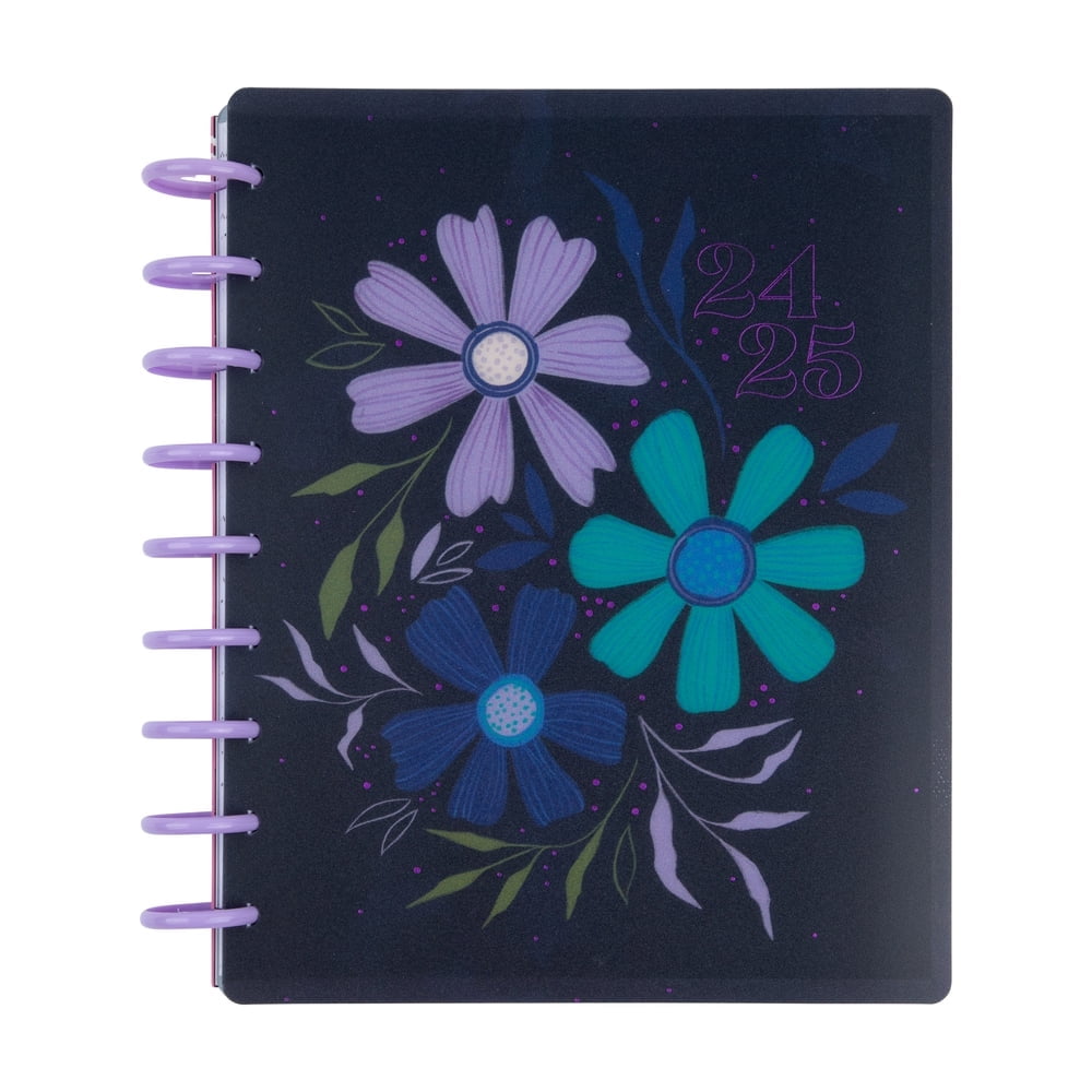 Happy Planner 12 Month Planner, July 2024  June 2025, Horizontal Layout, Midnight Botanical Theme, Includes 3 Bonus Months & 2 Sticker Sheets, Classic Size, 7 x 9.75