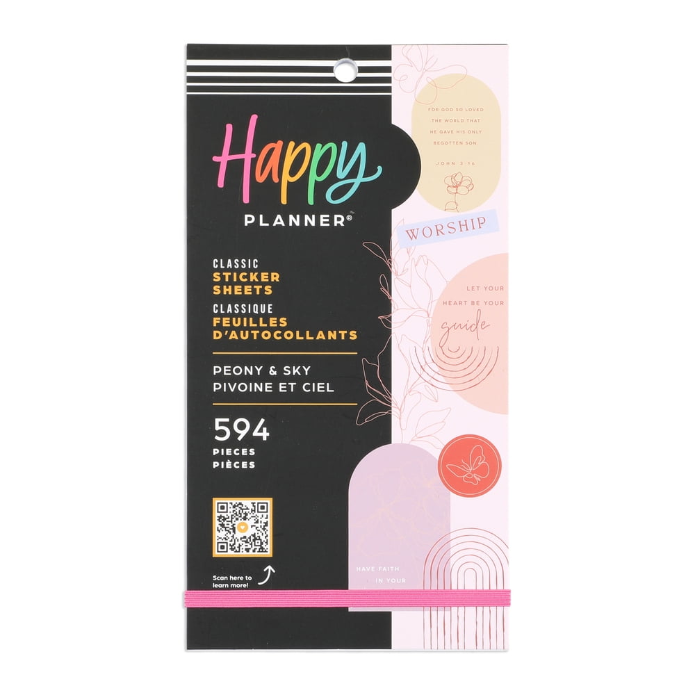 Happy Planner 30 Sheet Value Sticker Pack, Peony & Sky, 594 Stickers Total