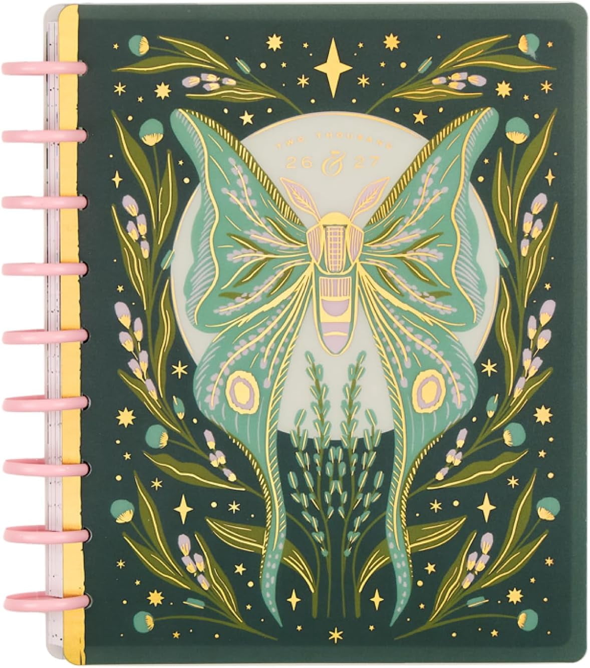 Happy Planner Disc-Bound Planner July 2026–June 2027, Includes 3 Extra Months and 2 Sticker Sheets, Classic Size, 7" x 9.25", Horizontal Layout, Mystic Moths Sage