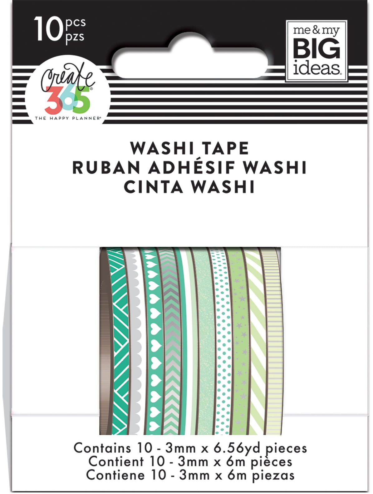 Happy Planner Mini Washi Tape 3mmx6.56yd Each 10/Pkg-Green Hues