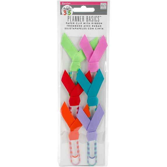 Happy Planner Paperclips W/Ribbon 6/Pkg-Brights