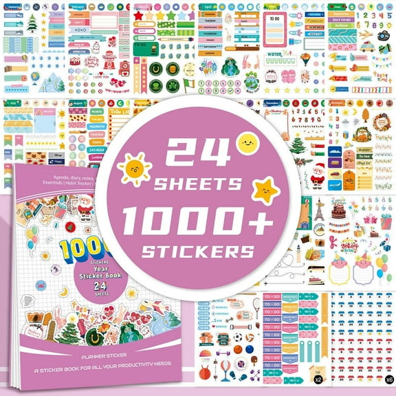 Happy Planner Stickers Book 24 Sheets, 1700+Pcs Bohemia Annual Plan Stickers for Your Organizer Planner Calendar Stickers Scrapbooking Supplies