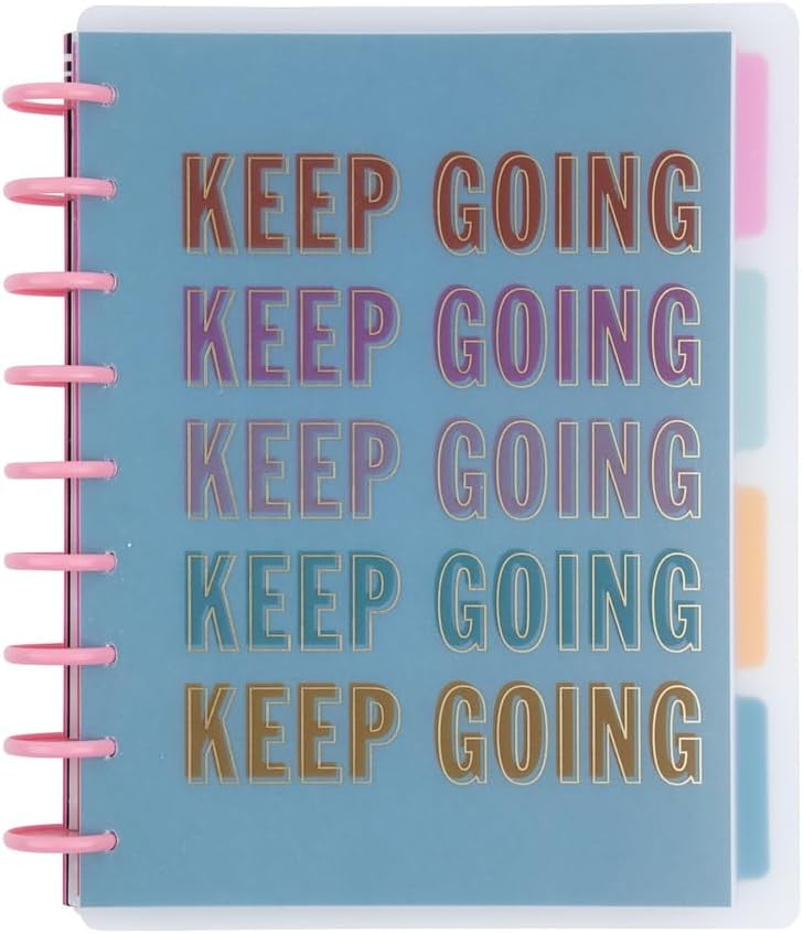 The Happy Planner Undated Plans + Notes Monthly Planner Notebook – Classic Size 7" × 9.75" – 4-Month Undated Planner, Keep Going Theme, 95 Pages, 4 Dividers & 12 Sticker Sheets