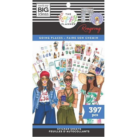 Happy Planner Going Places Travel Sticker Book 397 Piece Decorative Planner Stickers by Rongrong Multicolor, Travel Theme