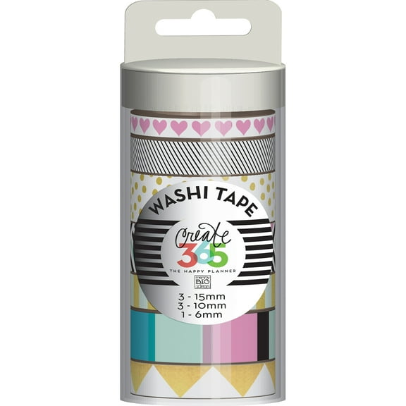 Happy Planner Washi Tape 7/Pkg-Black & White