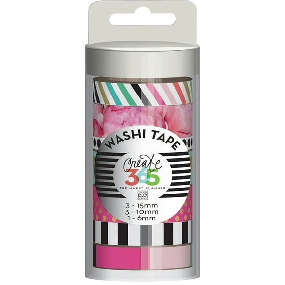 Happy Planner Washi Tape 7/Pkg-Peony Floral