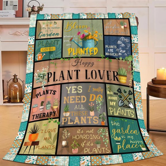 Happy Plant Lover Gardening Quote Collage Throw Blanket Soft Plush for Home