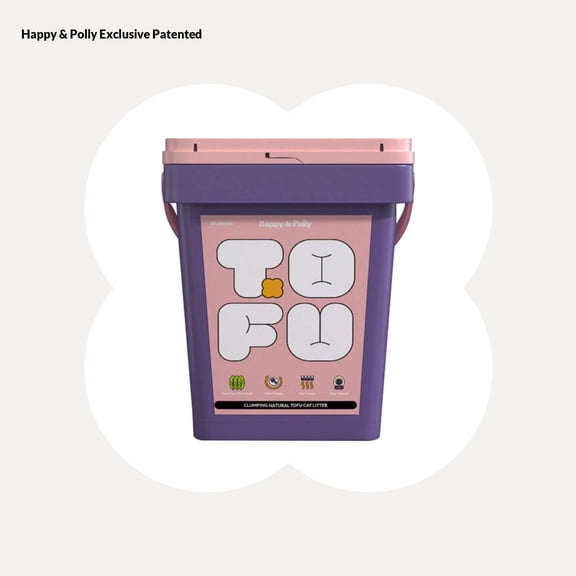 Happy & Polly 20lbs Clumping Organic Tofu Cat Litter Bucket, Dust-Free Odor Control Low Tracking with a 2mm diameter