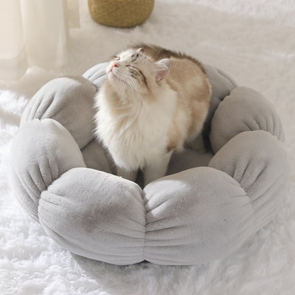 Happy & Polly Cat Bed, Small Dog Bed, Flower Shaped Bolster for Small Breeds, 15.7" Grey
