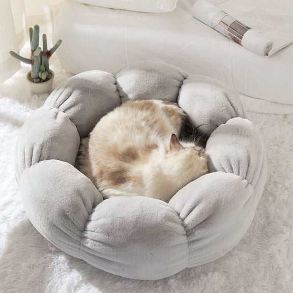 Happy & Polly Cat Bed, Small Dog Bed, Flower Shaped Bolster for Small Breeds, 21.7" Grey