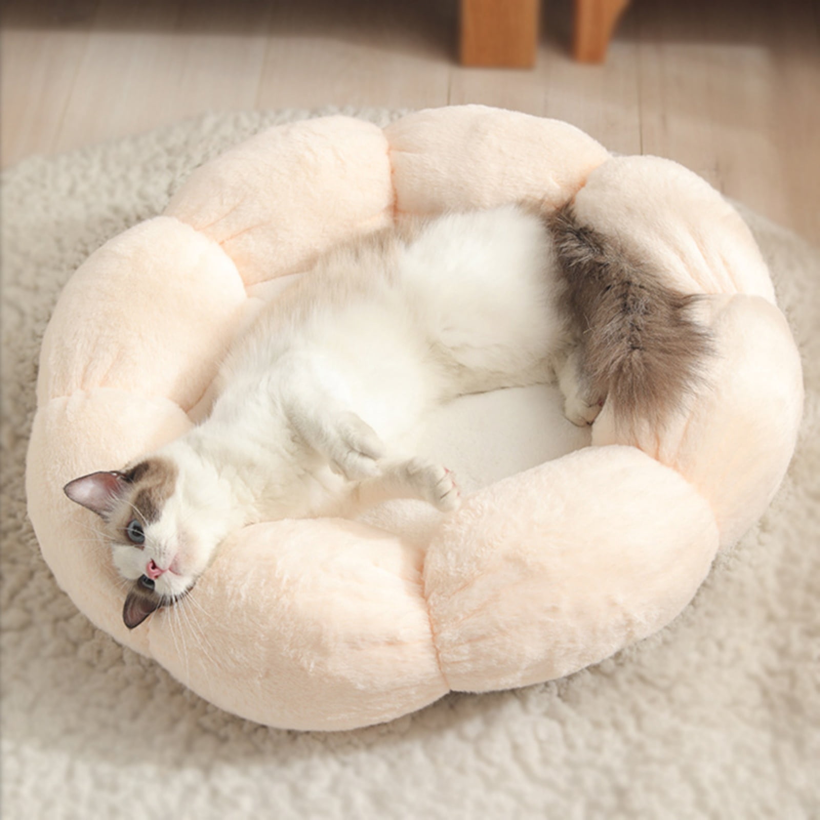 Happy & Polly Cat Bed, Small Dog Bed, Flower Shaped Bolster for Small Breeds, 21.7" Pink