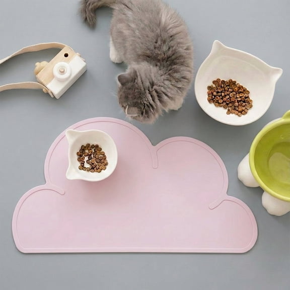 Happy & Polly Cloud Shaped Cat & Dog Silicone Food Mat Set,  Pink
