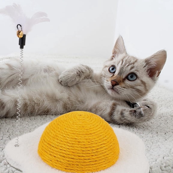 Happy & Polly 11''Egg Series Cat Scratcher Toy,Sisal,for Kittens,Yellow,Medium