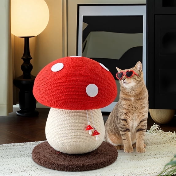 Happy & Polly 20in Mushroom Cat Scratcher, Sisal Cat Scratcher for Kittens with Hanging Toy