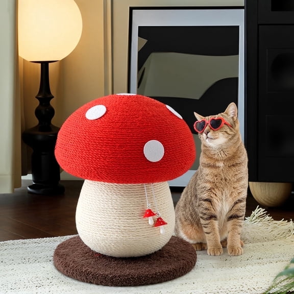 Happy & Polly 20in Mushroom Cat Scratcher, Sisal Cat Scratcher for Kittens with Hanging Toy