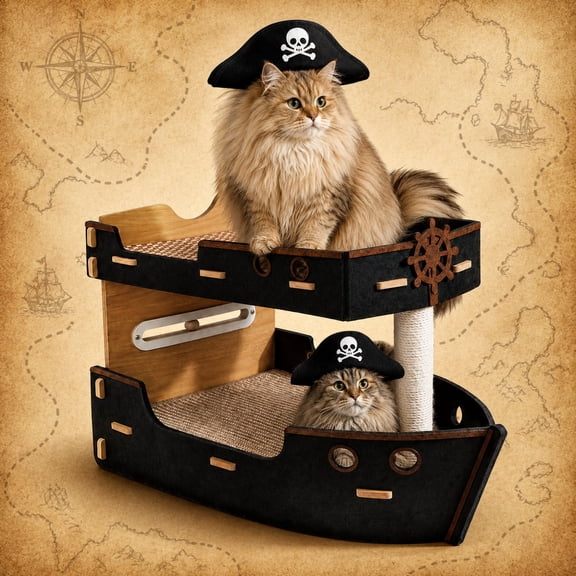 Happy & Polly Pirate Ship 2-Tier Elevated Orthopedic Cat Bed Bedding 18.7"