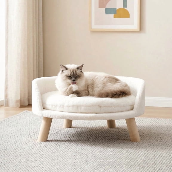 Happy & Polly Small Dog & Cat Sofa Bed with Wooden Frame and Removable Cushion